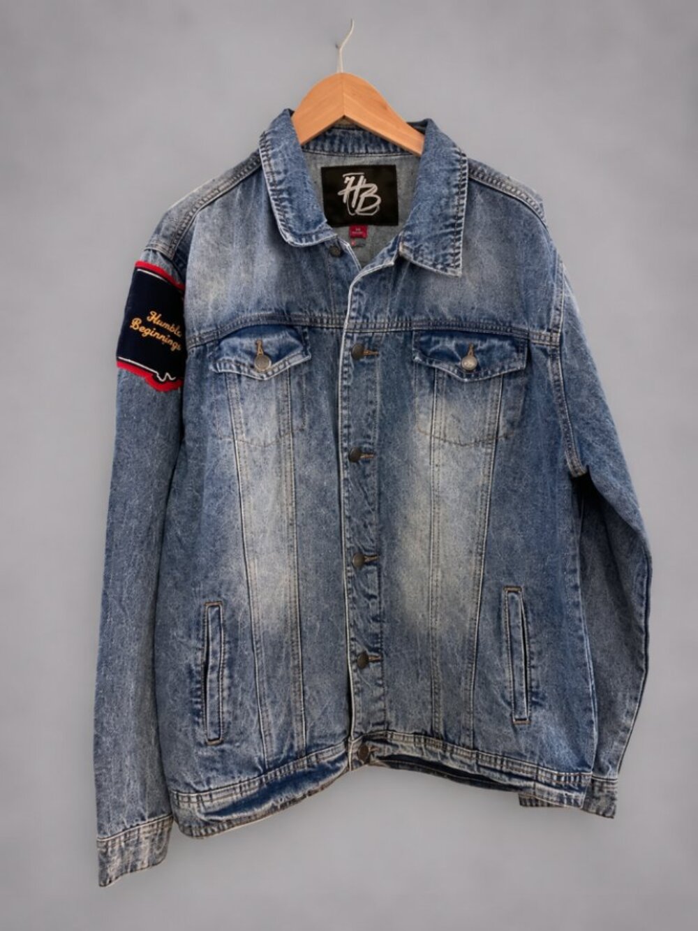 Humble Beginnings New Birth Denim Jean Jacket Men’s XL Embroidered Patch